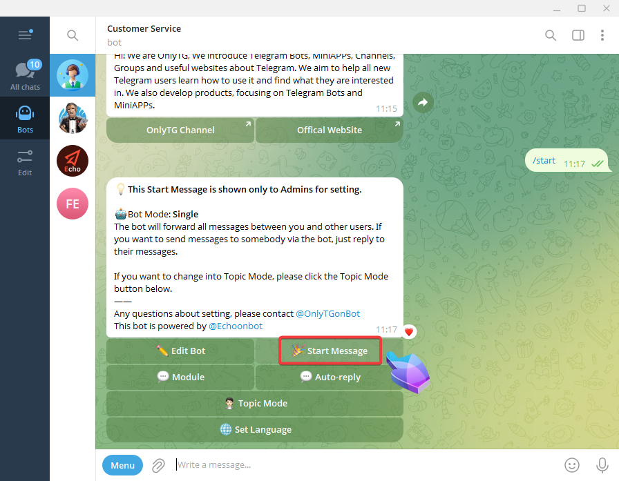 telegram bot menu