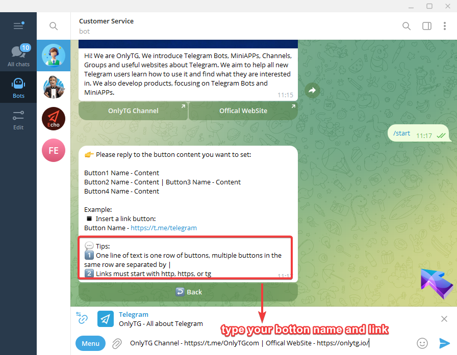 telegram bot menu