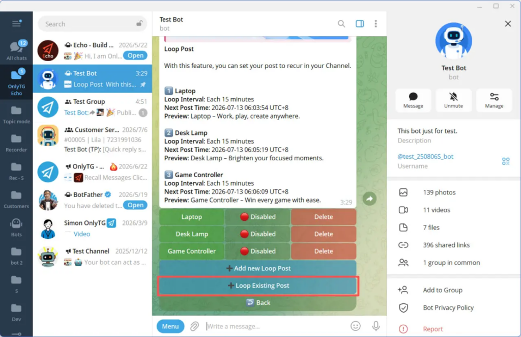 Loop existing post to channel