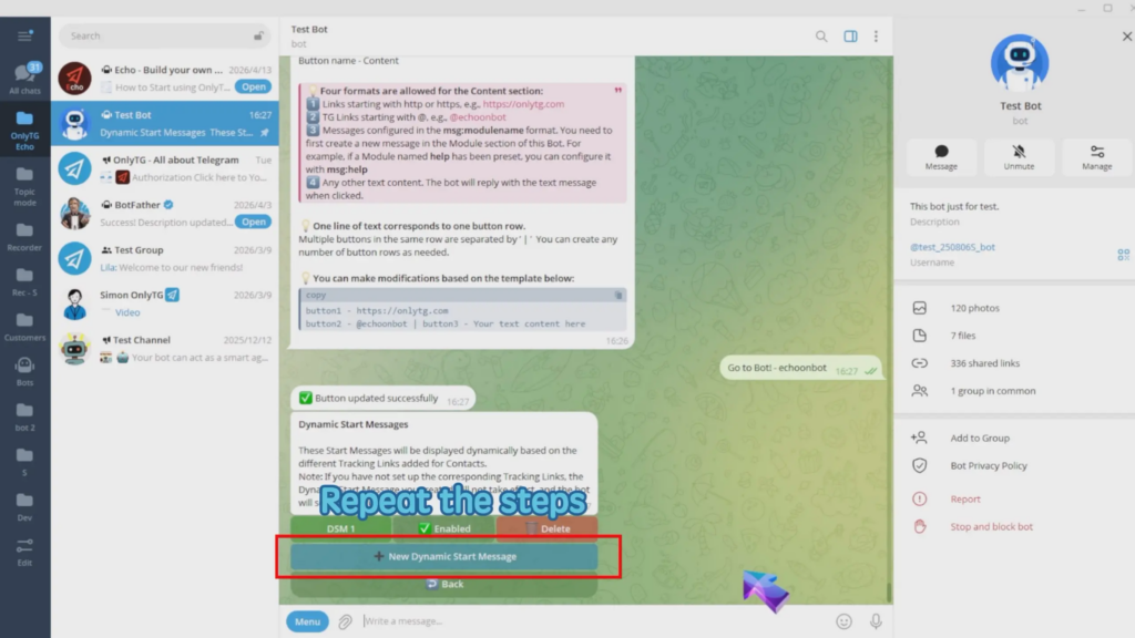 Dynamic Start Message