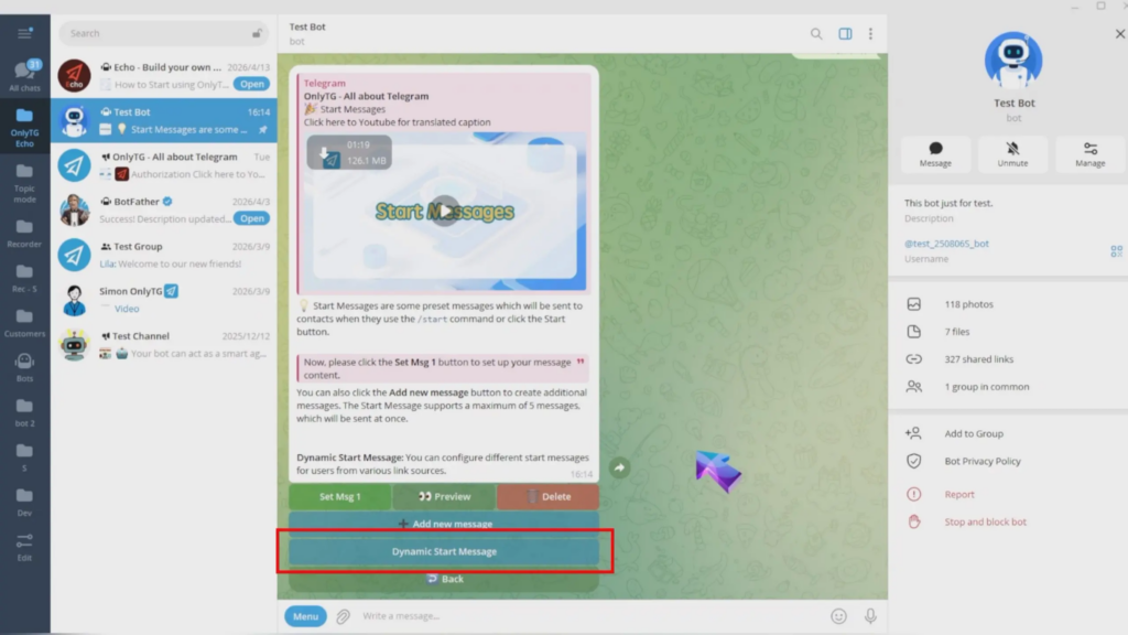 Dynamic Start Message