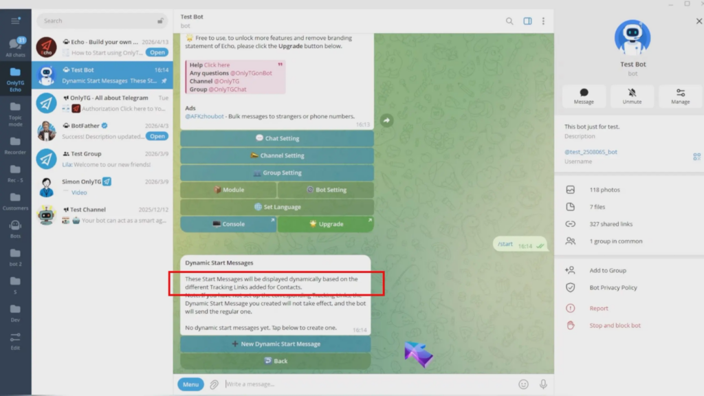 Dynamic Start Message