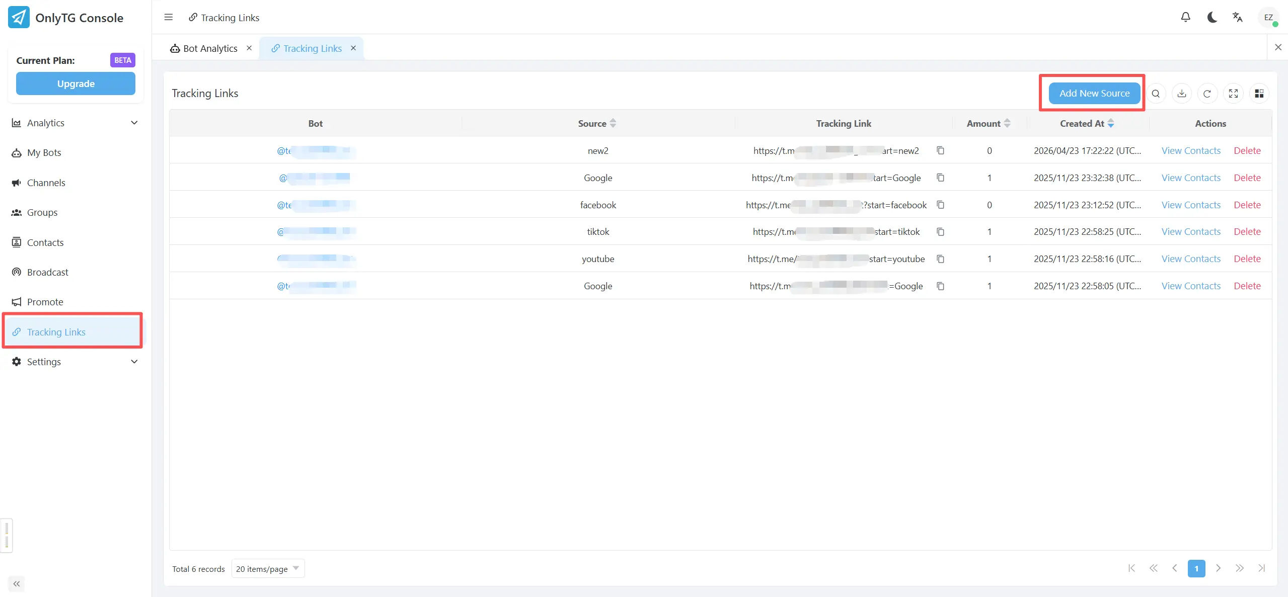 tracking links