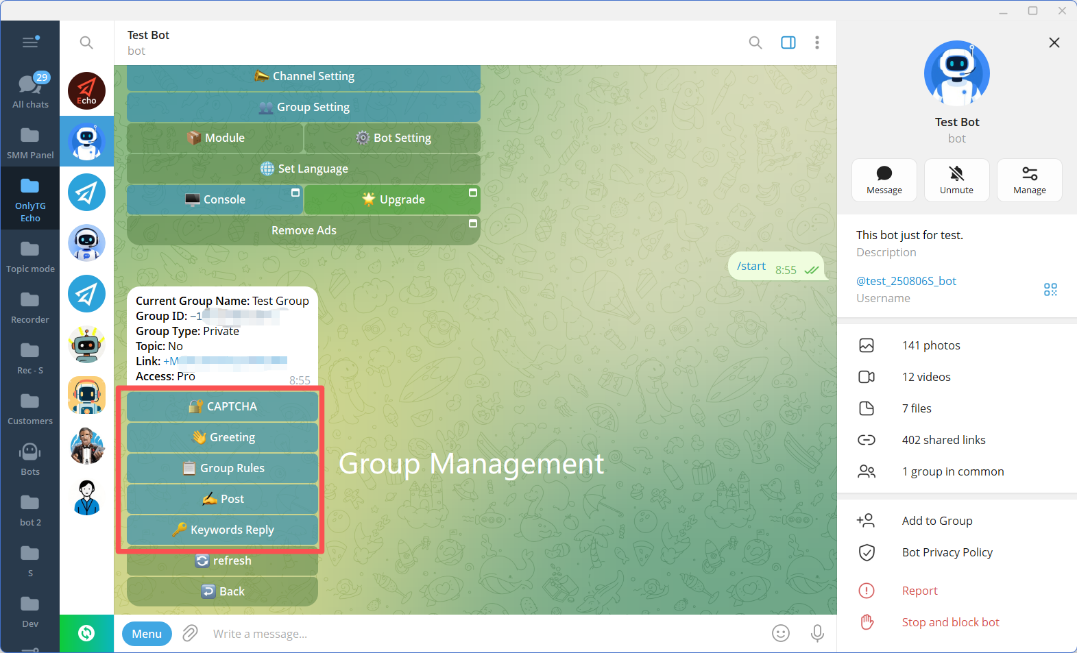 manage Telegram Groups